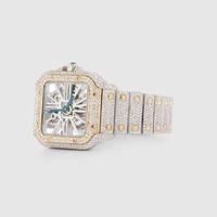 Montre de luxe octogonale en diamant, boîtier en or blanc, mouvement mécanique, affichage analogique avec chiffres romains, fermoir déployant, montre unisexe