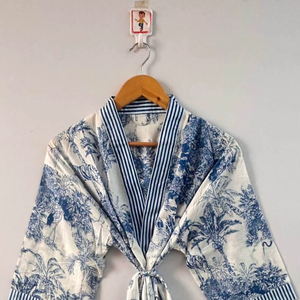 Robe Kimono en Coton Imprimé, Robe de Nuit Kimono, Robe de Plage d'Été à Manches Longues Personnalisée, Cardigan Kimono Assorti au Bikini - Product Image 1