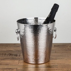 Hammered Stainless Steel Wine Chiller <b>Champagne</b> <b>Ice</b> <b>Bucket</b> with Ring Handles for Bar Restaurant Wedding Tables - Product Image 1