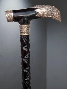 Elegant Walking Stick With Silver Eagle <b>Head</b> with Vintage-<b>style</b> Wooden Work Craftsmanship Perfect for Personal <b>Style</b> - Product Image 2