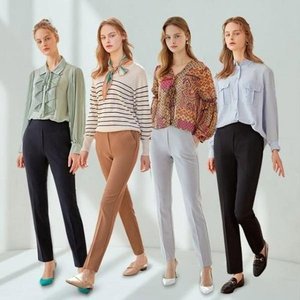 กางเกงและกางเกงขายาวของผู้หญิงลายแถบกว้างมีความตึงเครียดแบบเกาหลีในทีวี - Product Image 1