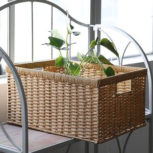 High Recommend Rectangle <b>Plastic</b> Rattan <b>Basket</b> Customizable Household Eco-Friendly Multifunction Storage Hamper Made in Vietnam - Product Image 1