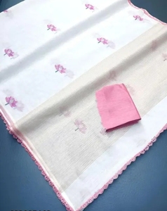 Sari de la colección KV Soft Linen Cotton con estampado digital y blusa sin coser - Product Image 6