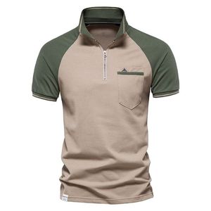 Men's Zip Placket <b>Polo</b> <b>Shirt</b> Ribbed Jersey Knitted Short Sleeve Casual <b>Pocket</b> Tee Custom Logo - Product Image 3