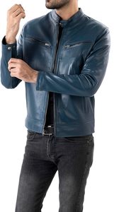 Veste en cuir pour homme disponible en différentes couleurs, veste en cuir véritable élégante pour la mode, en bleu icônique pour homme 2026 - Product Image 4