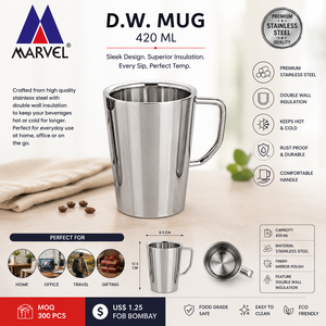 Tasse à thé et café à Double paroi isolée en acier inoxydable avec poignée pour garder la boisson chaude et froide - Product Image 3