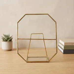 Metal Octagonal Brass Glass Picture <b>Frame</b> with Brass Finish for Tabletop Decor Durable Geometric Design - Product Image 1