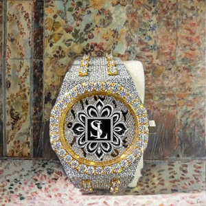 Reloj de Lujo de Oro Amarillo y Plata Estilo Hip Hop con Escala Mixta Bicolor y Cristales para Hombre |   Diamante Moissanite VVS - Product Image 3