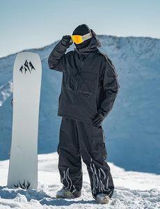 Pantalon de ski unisexe imperméable et chauffant coupe-vent 10000 mm - Polyester Tex pour activités de neige en extérieur, fermeture à cordon, style cargo, doublure polaire - Product Image 2