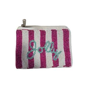 Jolly Script Holiday Porte-monnaie perlé pour mini portefeuilles faits à la main à rayures blanches roses avec fermeture éclair Portefeuilles colorés brillants en 2025 - Product Image 1