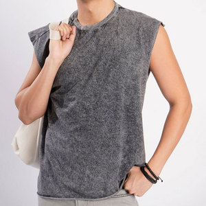 Camiseta de algodón sin mangas con cuello redondo para hombre, talla grande, color gris sólido, ajuste casual, largo regular. - Product Image 5