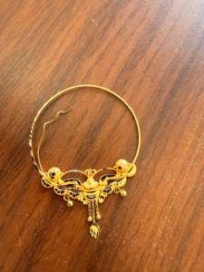 Anneau de nez en or massif 22 carats, bijou de mariage traditionnel indien, design Nath motif paon floral émaillé, grande taille, fil de piercing - Product Image 3