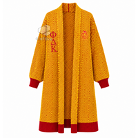 Cardigan long en maille chevrons pour femme NSPDK Sorority, ouvert sur le devant, avec poignets côtelés brodés, pull décontracté, vêtement d'extérieur