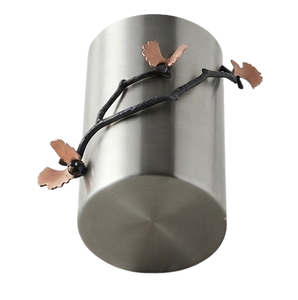 Porte-ustensiles cylindrique en métal doré rose artisanal indien pour la cuisine - Product Image 2