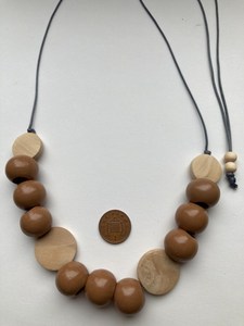Wood Beaded Necklace Round <b>Ball</b> Shape Casual Unisex Jewelry Gift Natural Tone Pendant Style - Product Image 2