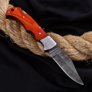 Cuchillo Plegable de Acero de Damasco Hecho a Mano con Mango de Madera, Alta Calidad 58HRC, Personalizable, Cuchillo de Bolsillo para Camping, Proveedor Mayorista en EE. UU. - Product Image 3