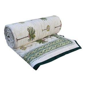 Edredón King Size de Algodón Estampado a Mano, 100% Algodón, con Estampado de Palmeras, Ropa de Cama Tradicional para Todas las Temporadas - Product Image 1