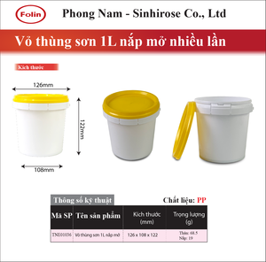 Seau à peinture en plastique Folin 1L, blanc, PP, cylindrique, réutilisable, couvercle à fermeture hermétique, TNE01036 - Product Image 5
