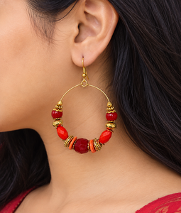 Pendientes de Aro Redondos Chapados en Oro Estilo Boho con Cuentas de Cristal Rojo, Joyería Artesanal India Tribal, Pendientes Colgantes para Mujer, Regalo para Fiesta - Product Image 1