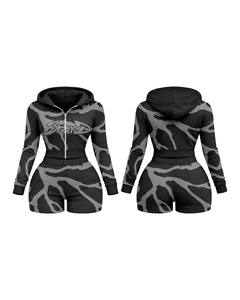 Pink Camo Braxme Zip Up Romper <b>Set</b> | <b>Sexy</b> Cropped Hoodie Shorts | Women Streetwear Matching <b>Set</b> OEM Private Label Manufacturer - Product Image 4