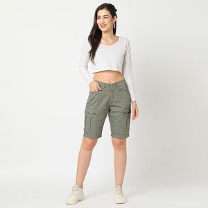 Shorts cargo en jean pour femme, taille mi-haute, coupe droite, couleur unie, poches, décontracté, sexy, vintage, été, délavé, 100% coton, respirant - Product Image 4