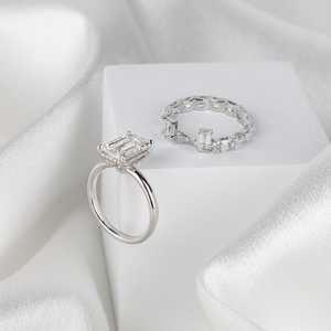 Moissanite 2CT <b>Emerald</b> Cut Diamond Stackable <b>Ring</b> Set For Women's Original 925 <b>Silver</b> Fine Modern Sparkly Jewelry For Wedding - Product Image 4