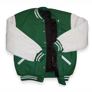 Veste universitaire homme verte et blanche, boutonnée, col rabattu, décontractée, pour l'automne, coupe classique, couleur unie, en polyester et coton - Product Image 4