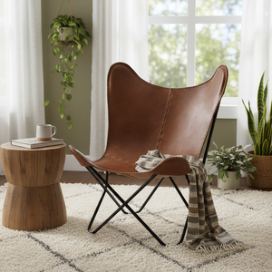 Fauteuil papillon en cuir véritable artisanal de qualité supérieure avec structure métallique, fauteuil d'appoint pour salon, bureau à domicile, hôtel - Product Image 5