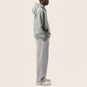 Ensemble de survêtement à capuche pour homme, gris uni, fermeture éclair intégrale, coupe ample, tenue décontractée avec logo personnalisé imprimé, poche avant, saison automne - Product Image 6
