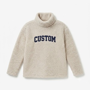 Sudaderas de Forro Polar Sherpa Beige para Mujer, Cuello Alto, con Logotipo Bordado Personalizado, Ropa de Abrigo Térmica Cómoda para Invierno - Product Image 1