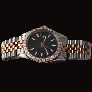 Precio al por Mayor, Caja Redonda con Esfera Negra, Solo Bisel, Diamante Moissanita, Acero Inoxidable, Dos Tonos, Características de Alta Calidad - Product Image 1