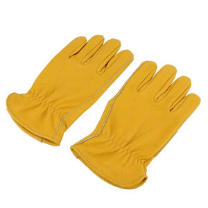 Guantes de trabajo de cuero vacuno amarillo dorado con pulgar Keystone, guantes de conductor de cuero para uso industrial - Product Image 2
