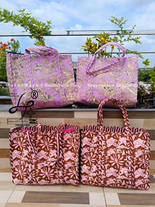 Customized Logo Printing Tote Bags Wholesale Cotton <b>Quilted</b> Shoulder Bag Block Print Casual Daily Life Floral <b>Handbag</b> For Her - Product Image 1