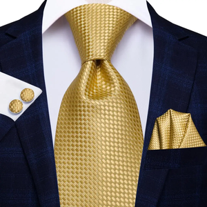 Corbata de Lujo Hi-Tie para Hombre, Diseño Paisley a Cuadros en Oro Amarillo, Tejido de Satén Ecológico, Logotipo Personalizable, para Bodas y Negocios - Product Image 3