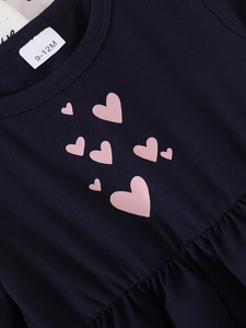 Robe courte pour bébé fille, en polyester/coton écologique, à manches bouffantes, imprimé animal, col rond, silhouette droite, pour l'automne - Product Image 6