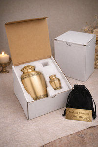 Urna Funeraria Art Deco de Latón Dorado Premium Hecha a Mano con Esmalte Agrietado y Grabado Personalizado |   Mini Urna Conmemorativa para Cenizas de Adultos, 4-5L - Product Image 3