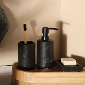 Most Trending Natural Black Marble Stone Luxury Eco-Friendly Bathroom Wash <b>Set</b> Including <b>Soap</b> Dispenser Tray Brush Holder <b>Soap</b> - Product Image 5