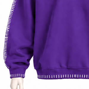 Mens <b>Purple</b> Stitched Border Distressed Crewneck Sweatshirt Oversized Long Sleeve Pullover Casual Streetwear Fashion Everyday <b>Top</b> - Product Image 6