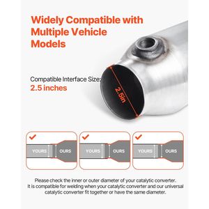 Convertitore Catalitico Universale a 2 Pezzi ad Alto Flusso per Auto, Ingresso/Uscita da 2,5 Pollici, Sostituzione Diretta con Porta O2 - Product Image 2
