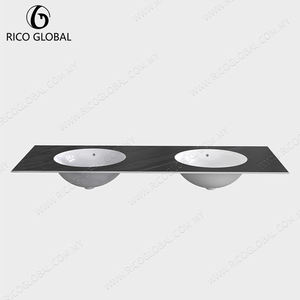 Meuble-lavabo mural double RICO GLOBAL avec vasques ovales, design minimaliste pour salle de bain, finition peinte - Product Image 6