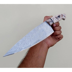 มีดเชฟทำมือแบบกำหนดเองของ Burraq ใบมีดเหล็กดามัสกัส ขนาด 7 นิ้ว ด้ามไม้ หนา 3.0 มม. พร้อมปลอกหนัง ของขวัญสำหรับเชฟ - Product Image 2