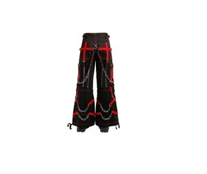 Pantalon de style punk pour homme, noir avec des sangles rouges, plusieurs poches, broderie de chaîne, taille haute, fermeture à cordon, mode automne - Product Image 2