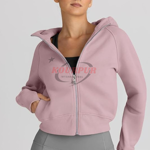 Sudadera con Capucha y Cremallera para Mujer, de Forro Polar, Color Sólido, Tejida, Manga Larga, Transpirable, Impermeable, para Invierno, con Logotipo Frontal - Product Image 4
