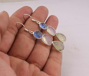 Wholesale Natural Prehnite <b>Earrings</b> 925 <b>Sterling</b> <b>Silver</b> Multi Gemstone Jewelry Manufacturer Handcrafted Green Stone <b>Dangle</b> - Product Image 3