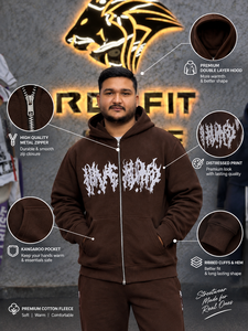 Custom Heavyweight Brown <b>Zip</b> Up Hoodie Graphic Print Oversized Streetwear Full <b>Zip</b> <b>Hooded</b> Sweatshirt for Men - Product Image 6