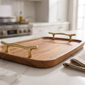 Eco Friendly Wooden Serving <b>Tray</b> For Serving Breakfast Lunch <b>Dinner</b> Durable Long Lasting Smooth Finish - Product Image 5