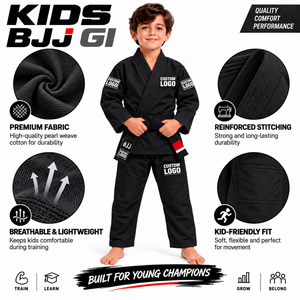 Kids BJJ Gi 100% Cotton Custom Logo Breathable Lightweight Regular Fit for <b>Boys</b> Combat Sports Training - Product Image 3