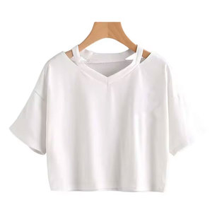 เสื้อครอปท็อปผู้หญิง ลายกราฟิก แขนสั้น คอวี เสื้อยืดครอปสไตล์วินเทจ เสื้อยืดผู้หญิงฤดูร้อน เสื้อยืดเซ็กซี่ - Product Image 5