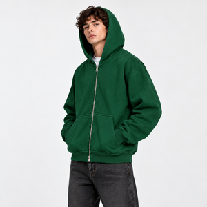 Sweat-shirt à capuche entièrement zippé à faible MOQ avec poches latérales, coupe classique, pour l'extérieur, automne-hiver – Fabricant de sweats à capuche entièrement zippés - Product Image 2