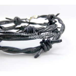 2mm Black Shine Decorative <b>Leather</b> Barbed Wire Cord Twisted Metallic Cowhide Rope for DIY Jewelry Making Bulk Export Supplier OE - Product Image 2